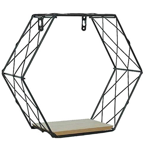 Brands Estantes flotantes hexagonales Estante de Madera de Metal montado en la Pared Estantes de estantería Unidad de estantes de Esquina Organizador de Pared Decoración del hogar Negro L