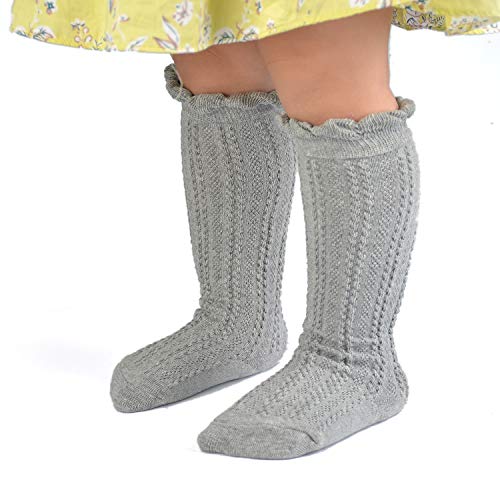 EPEIUS Baby Girls Knee High Socks Cotton Uniform Socks Tube Ruffled Stockings Newborn Infant Toddler (Pack of 3/5)4