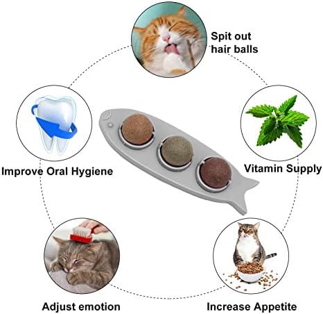 Pinenuts Catnip Balls Toys, 3 in 1 Rotatable Catnip Edible Wall Ball, Natural Catnip Roller Ball, Self-Adhesive Catnip Licking Ball Cat Chew Toys for Indoor Cats Kitten Kitty(Grey)