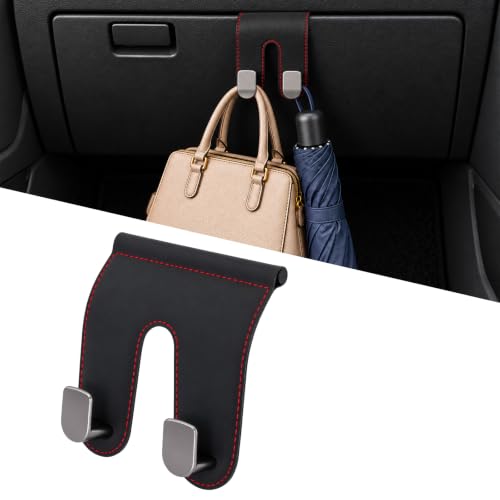 Car Co-Pilot Glove Box Hook, Multi‑Purpose Multifunctional, Dual Hook | Microfiber Leather Covered Zinc Alloy Hook, Snap-in Mount, for Hanging Bag Purse Umbrella, Fits Most Car Passenger Glovebox