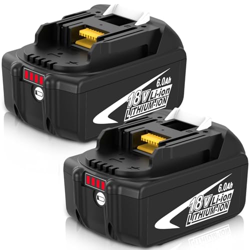 2Pack BL1860B Replacement Battery for Makita 18V Battery 6.0Ah Lithium Compatible with Makita 18 Volt BL1850B BL1840B BL1830B BL1835 BL1840 LXT400 with LED Indicator Cordless Tool (2Pack-6.0Ah)