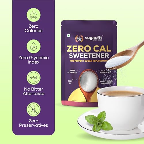 Image of Sugar.fit Zero Calorie Stevia Sweetener | 100% Plant-Based Stevia & Erythritol Blend, Zero Glycemic Index, Sugar-Free, No Bitter Aftertaste, Keto-Friendly, 1:1 Sugar Replacement - 400g (Pack of 3)