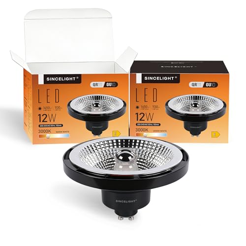 SINCELIGHT Bombillas LED GU10, Reflector QR111 de 12W, Focos Profesionales Antideslumbrantes AR111, Ángulo de Haz de 45 Grados, Blanco Cálido 3000K, Paquete de 2
