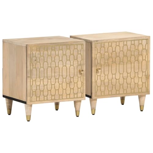 QUAHEAS Bedside Cabinets 2 pcs, 40x33x46 cm Solid Mango Wood, Hand-Carved Night Stands Set, Durable End Tables for Bedroom & Living Room