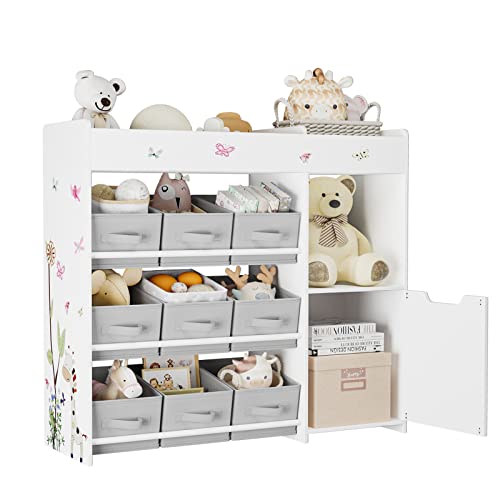 Botlog Kids Bookshelf, Toy Storage Organizer With Bookcase, Children's Toy Shelf With 9 Bins For Children's Room, Playroom, Hallway, Kindergarten, School White #TOP2
