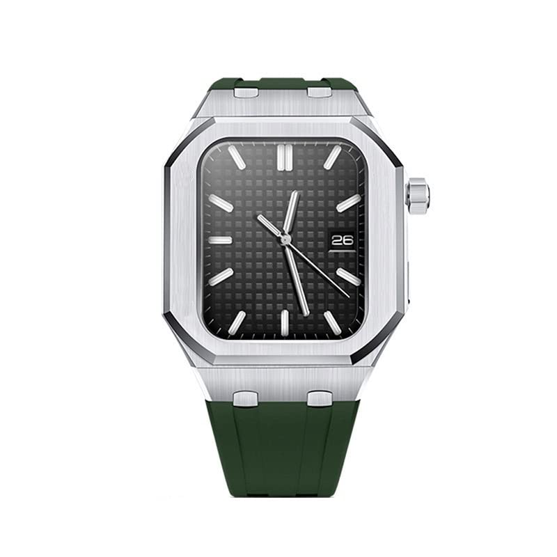 Bracelet en fluororubber et boîtier acier pour Apple Watch 44mm, l'élégance robuste