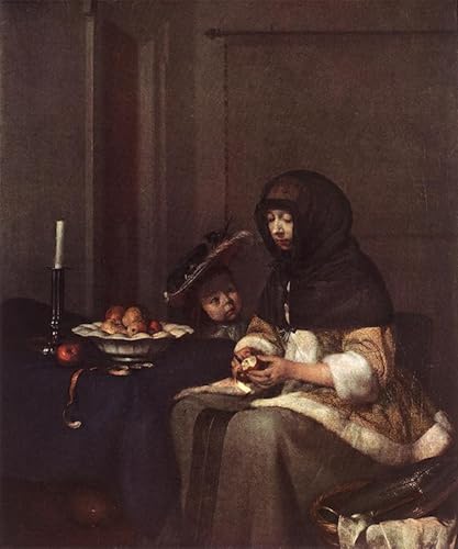 Poster Gérard Ter Borch femme épluchant pour habiller un grand mur vide en toile