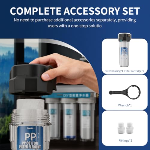 Image of Whole House Water Filter Housing, Fit 10 inchx2.5 inch Sediment etc Filters for Well and City Water, Pre-Filtration System for Home, 1 /2 inch Brass Portand includes a 3 /4 inch adapter, R-Type O-Ring, Bracketless
