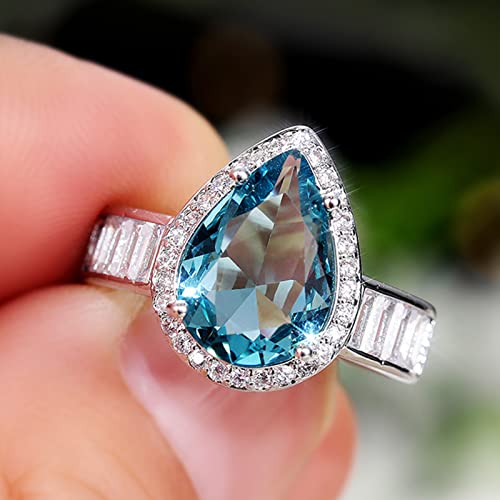 925 Sterling Silver Plated Simulated Blue Topaz Pear Shaped Halo Promise Ring for Women2