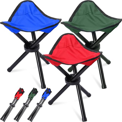 Beeveer 3 Pack Folding Camping Stool Portable Small Collapsible Chair Tripod Stool Hiking Chair for Fishing, Beach, Picnic, Outdoor, Gardening and Travel