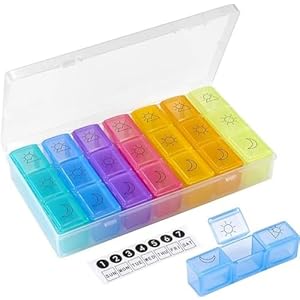 Billybath Pillendoosje voor 7 dagen, weekoverzicht, voor de kleine ochtend, middagavond, draagbaar, met drie grote aparte vakken voor medicijnen, vitaminen, calciumtabletten enz.