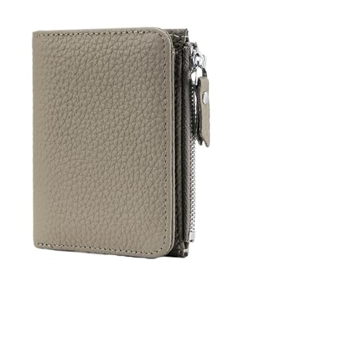 Portefeuille court en cuir gris avec fermeture éclair et protection RFID pour hommes et femmes