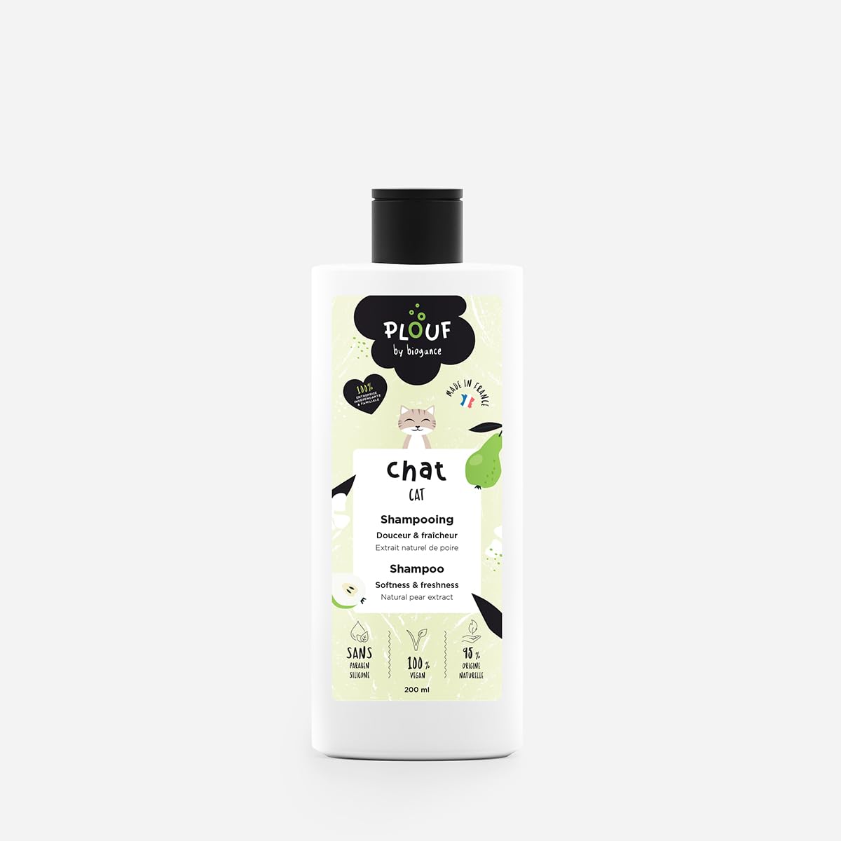PLOUF - Shampooing pour chat, parfumé, sans paraben et silicone aux ingrediens d'origine naturelle, 200 ml