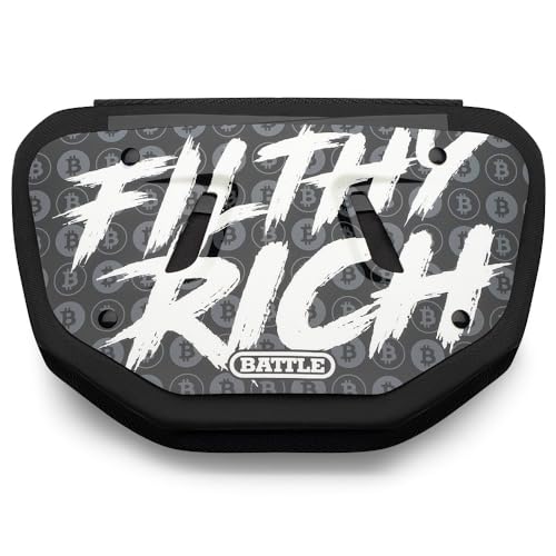 Battle Sports Novelty Football Back Plate – Hard Shell Lower Back Protector with Contoured Foam for High-Impact Protection - Adult, Filthy Rich, Black