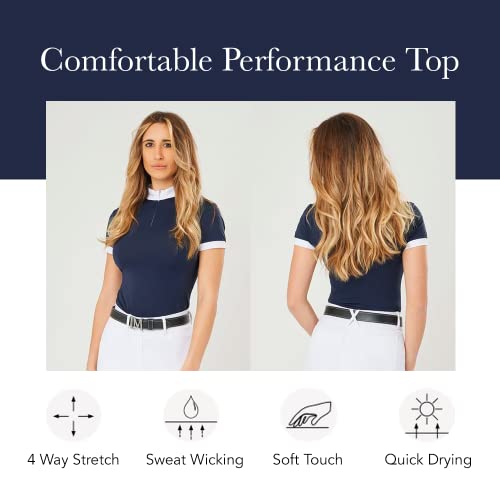 Lemieux Women’s Equestrian Show Shirt - Short Sleeve Horse Show Competition Top - Athletic Shirts & Horseback Riding Apparel - (Navy/Us08) #TOP3