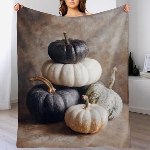 Couverture lit rustique haut de gamme citrouilles blanches et noires 127x152 - 5