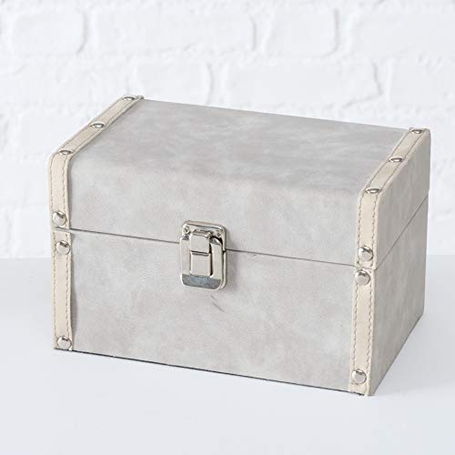 3 Piece Silver Studs Box Set, Faux Grey Suede And Leather, Fabric Lined, Flip Latch Closure, Table Top, Lined, Decorative, Storage, Gift, Jewelry Organizers, Mdf Wood, 9, 7.75, And 6.75 Inches #TOP3