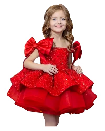 Girls Sparkly Sequins Pageant Dresses Short Tulle A Line Sleeveless Princess Dresses Bow Knot Birthday Party Dresses