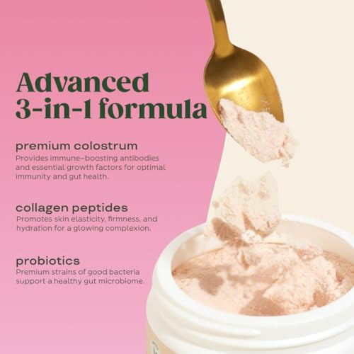 Bloom Nutrition Bovine Colostrum Powder with Vitamin B-12 for Gut Health, Immune Support, Hair Growth & Beauty Supplement | Strawberry, 25 Servings - Thumbnail 5