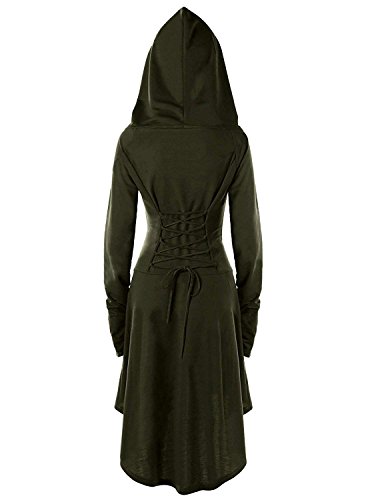 Gemijack Womens Renaissance Costumes Hooded Robe Lace Up Vintage Pullover High Low Long Hoodie Dress Cloak #TOP1