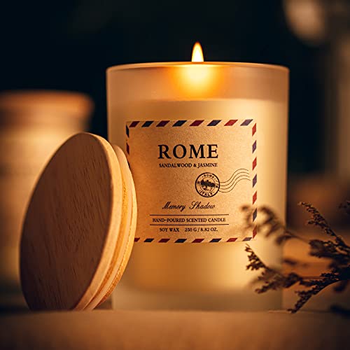 Memory Shadow Hand-Poured Scented Jar Candle - Aromatherapy Scented Candles,Rome - Long Lasting Soy Wax Candle - Single Wick - Scents Of Sandalwood & Jasmine, 8.82 Oz #TOP30