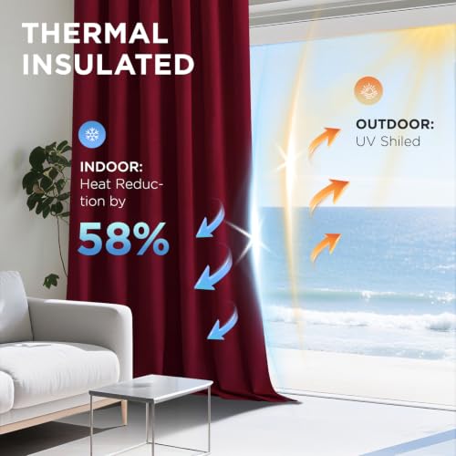 Image of Joydeco Christmas 100% Blackout Red Velvet Curtains 96 Inches Long 2 Panels Set, Black Out Curtain for Bedroom Living Room, Heavy Luxury Thermal Insulated Curtains Rod Pocket Back Tab, 52W x 96L