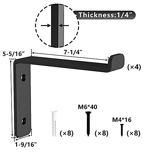 Skysen 7.25" Floating Shelf Bracket, Set Of 4Pcs- Heavy Duty- Wall Mounted- 1/4" Thickness- Matt Black(Shelf Bracket-7.25") #TOP2