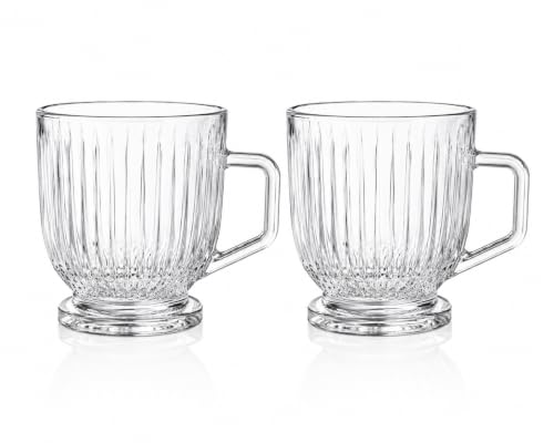 Image of IndusBay Fluted Glass Tea Cups with Handle [Pack of 2] (160ml) - Premium Crystal Clear Coffee Mugs, Vintage Ribbed Chai Glasses |Lead-Free & BPA-Free