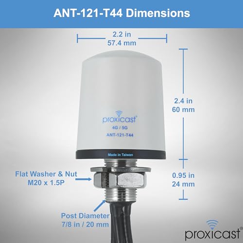 Image of Proxicast 4x4 MIMO 4G /5G Cellular Antenna - Low Profile Vandal Resistant IP67 Omni Through Hole Mount - 6ft Coax - White - Compatible with Cisco, Cradlepoint, Digi, Peplink, Sierra (ANT-121-T44-W-06)