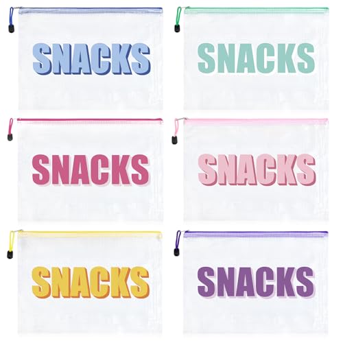 6PCS Snack Bag for Travel Clear Zipper SnackPouch Waterproof Makeup