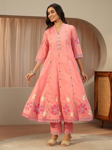 Image of Libas Embroidered Silk Blend A Line Kurta With Trouser and Dupatta | ethnic wear | bridal suit | wedding dress | occasion wear