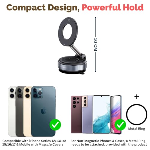 Image of Shop Stoppers 360 Rotating Adjustable Magnetic Mobile Holder Stand for Car & Desk | Strong Magnet Phone Mount Stand Compatible with All Smartphones, Comes with Metal Ring Inside (Extendable Hollow)