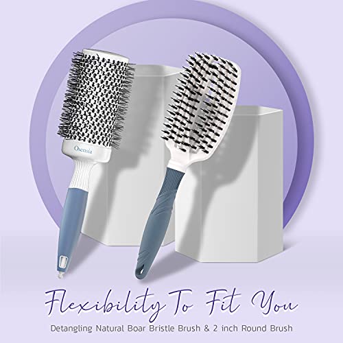 Hair Brush Set - Professional Round Brush And Detangling Brush - Ceramic Ion Thermal Barrel Brush - Pain Free Natural Boar Bristle Hair Brush For Kids, Women, And Men (2 Inch) #TOP6