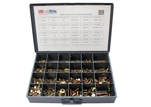1250 Piece Grade 8 SAE Fine Thread Hex Head Bolt, Washer, Nut Assortment