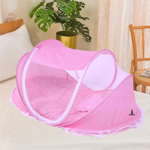 Berço Portátil com Mosquiteiro para Bebê, Cama Acolchoada Dobrável com