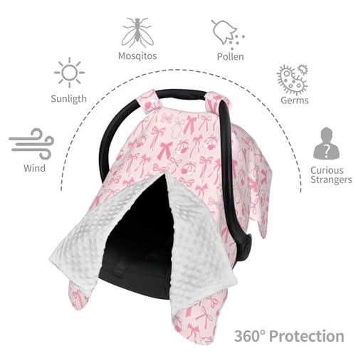 Image of Pink Bow Baby Girl Car Seat Canopy Cover, Infant Nursing Cover for Mom Nursing Covers, Bow Baby Stuff Items