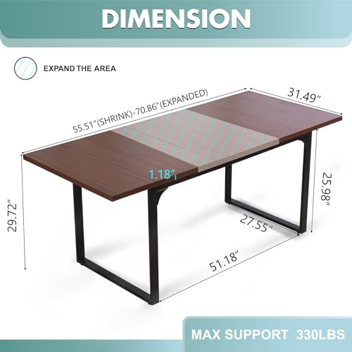 AVAWING Extendable Dining Table, 70.86\" Modern Expanding Kitchen Table for 4 to 8 People, Wood Dinner Table for Small Spaces, with Heavy-Duty Frame for Living Room, Home Office, Vintage Brown