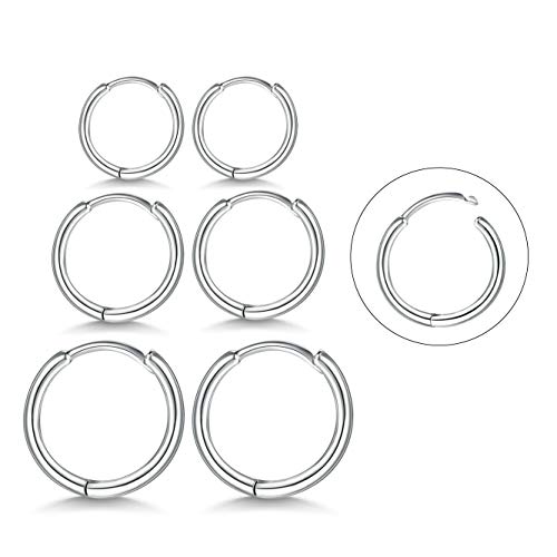 Small Silver Hoop Earrings -Sterling Silver Hoop Earrings Small Huggie Hoop Earrings Set for Women Men Girls | 3 Pairs Hypoallergenic Cartilage Earrings Tragus Earrings Nose Lip Rings 8mm 10mm 12mm