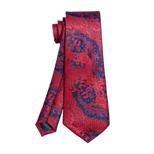 Image of 5PCS Mens Silk Tie, Pocket Square, Cufflinks, Drilled Tie Ring and Lapel Pin Set for Wedding Groom Party