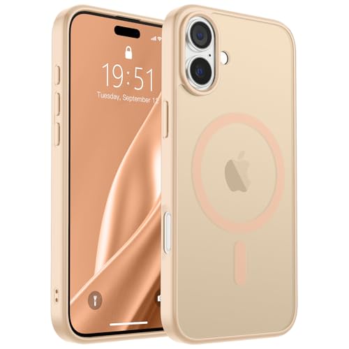 Image of SUPFINE Magnetic for iPhone 16 Case (Compatible with MagSafe) (10 FT Military Grade Drop Protection) Slim Translucent Matte Shockproof with Anti-Fingerprint Phone Case,Sand Pink