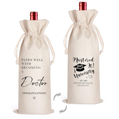 Bolsa de vinho de presente de graduação médica, bolsa de vinho reutilizável para mestrado, festa de formatura universitária, doutorado - combina bem com se tornar um médico (bege-doutor)