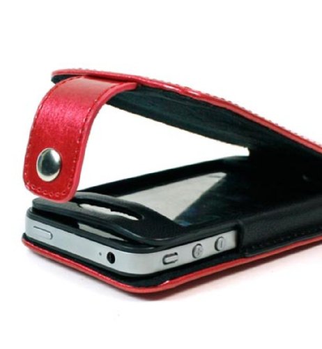 Kroo Leather Case With Free Screen Protector For Apple Iphone 4G And Iphone 4S Combo Pack - Non-Retail Packaging - Red #TOP5