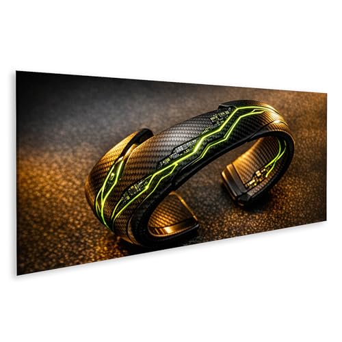 Tableau sur toile bracelet futuriste vert et noir pour habiller un grand mur vide de salon