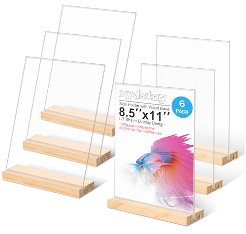xydstay 6 pack 8.5x11 Acrylic Sign Holder, L/T Shape with Wood Base