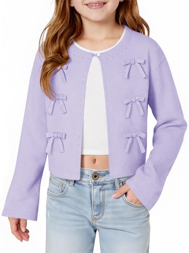 Cardigan court pour filles avec nœud mignon idéal pour l'école et les sorties