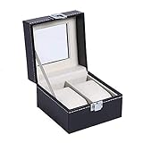 ✅ INSTANCABLE BLANCO & NEGRO - ¡Puedes disfrutarlos ambos! La piel sintética negra en el exterior y los 12 compartimentos de terciopelo crema en el interior hacen que los relojes destaquen. La auténtica cereza en la tarta es tan buena que la costura blanca contrasta con la superficie negra.