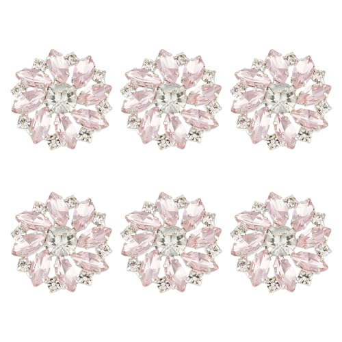 FINGERINSPIRE 6 x Shiny Flower Rhinestone Buttons 26 mm with Brass Stem, Pink Crystal Embellishments with 1 Hole