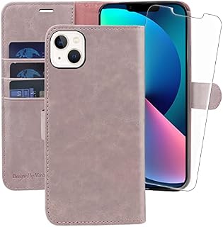 MONASAY Wallet Case for iPhone 13 Mini 5G,5.4-inch[Glass Screen Protector Included] [RFID Blocking] Flip Folio Leather Cell Phone Cover with Credit Card Holder Purple