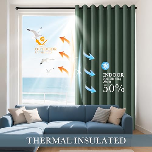 Image of PONY DANCE Dark Green Blackout Curtains 80 inch Long 2 Panels Set, Thermal Insulated Solid Grommet Closet Curtains for Bedroom Closet Door, Temporary Doorway Cover Room Divider Drapes, W 55 inch x L 80 inch