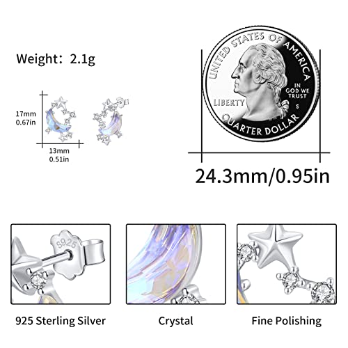 Bdl Moon And Star Earrings - Sterling Silver Crystal 5A Cubic Zirconia Stud Aurora Borealis Earrings Jewelry Birthday Gifts For Women Teen Girls #TOP3